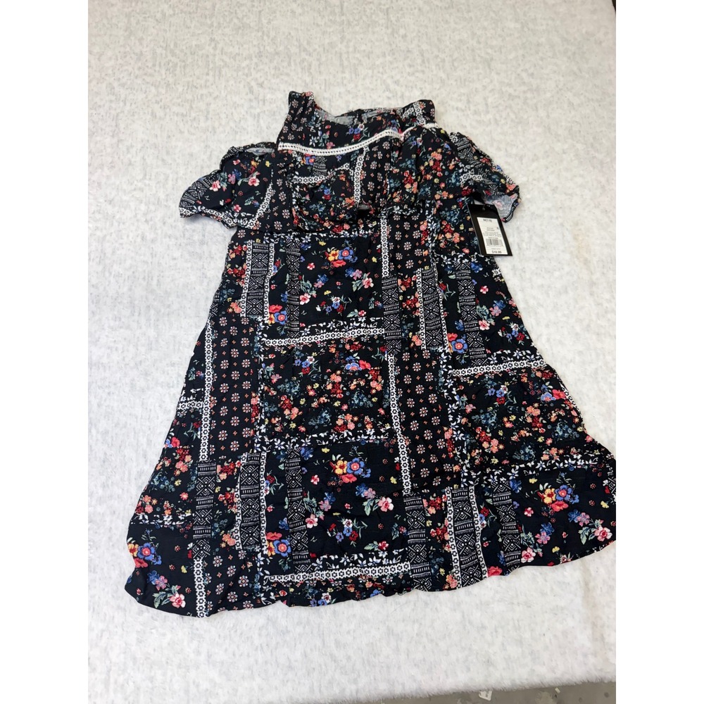 Art Class Girls Cold‎ Shoulder Floral Patchwork Dress Ebony Black Size M 7/8 NWT